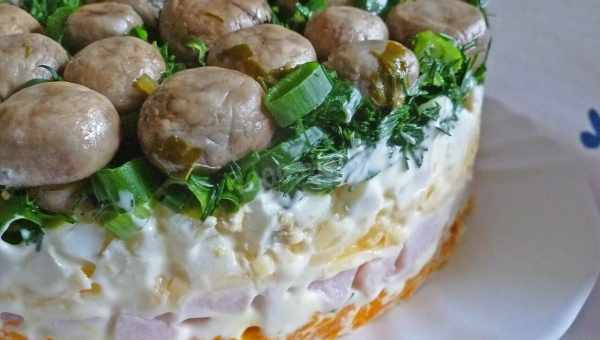 Салаты с шампиньонами жареными и курицей рецепты с фото